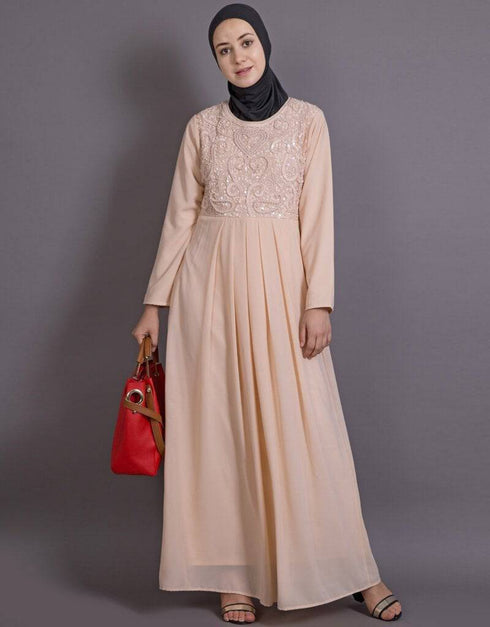 Dubai Embellishes Peach Burqown Peach