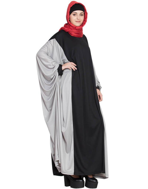 Arabic Kaftan style contrast Black Grey Irani Abaya Black