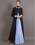 Muslimah Contrast Yoke Black and Sky Blue Casual Abaya Black