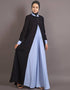 Muslimah Contrast Yoke Black and Sky Blue Casual Abaya Black