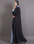 Muslimah Contrast Yoke Black and Sky Blue Casual Abaya Black