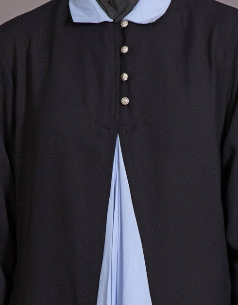 Muslimah Contrast Yoke Black and Sky Blue Casual Abaya Black