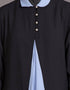 Muslimah Contrast Yoke Black and Sky Blue Casual Abaya Black