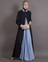 Muslimah Contrast Yoke Black and Sky Blue Casual Abaya Black
