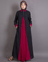 Chic Contrast Yoke Black Maroon Casual Abaya Black