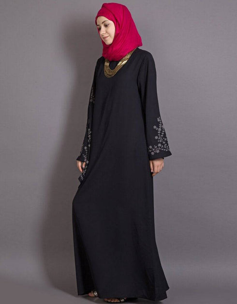 Trendy Embroidered Butterfly Sleeve Party Abaya Black