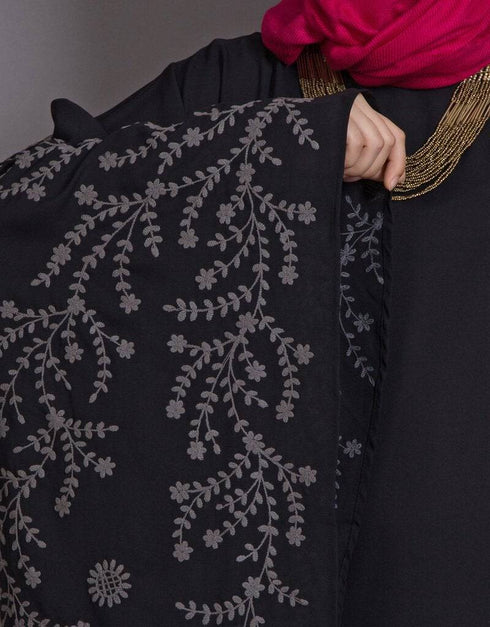 Trendy Embroidered Butterfly Sleeve Party Abaya Black