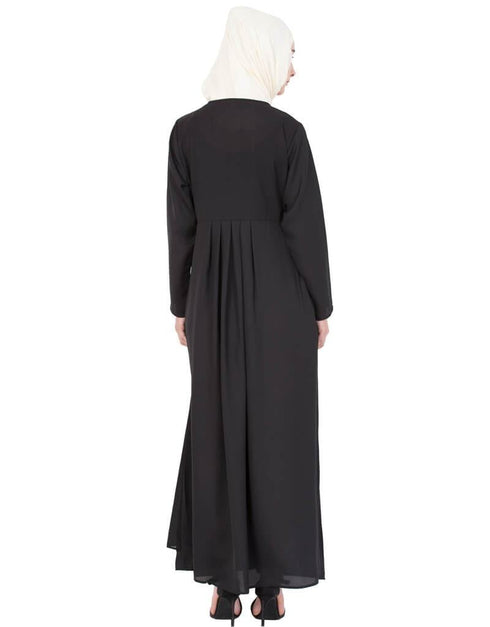 Modern Neck Embroidered Party Abaya Black