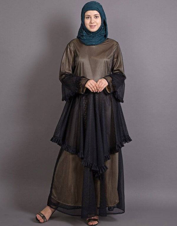Dubai Zig zag frill Funky Abaya Gold