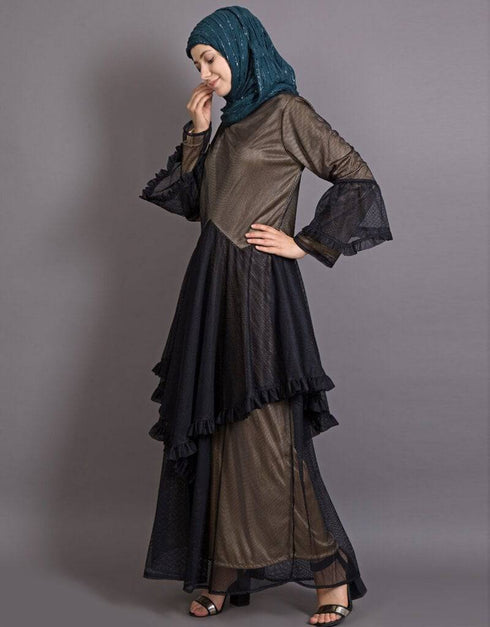 Dubai Zig zag frill Funky Abaya Gold