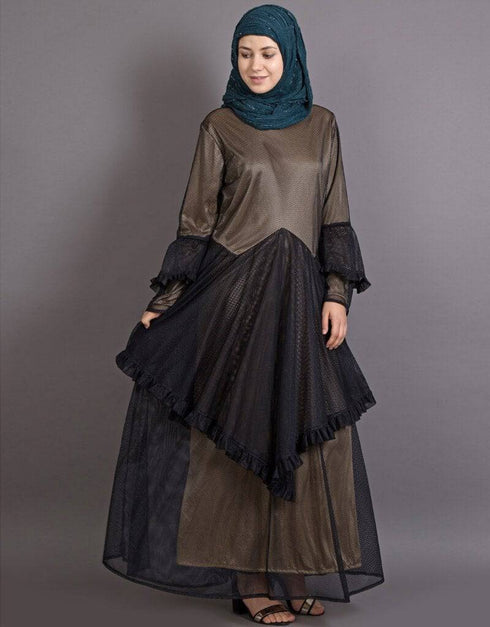 Dubai Zig zag frill Funky Abaya Gold