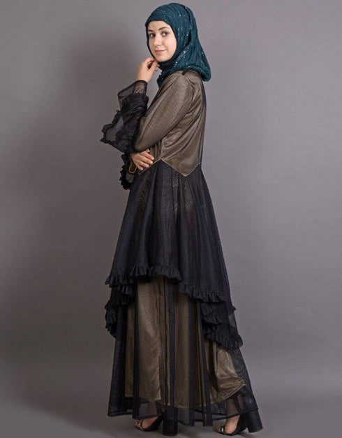 Dubai Zig zag frill Funky Abaya Gold