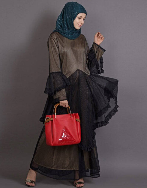 Dubai Zig zag frill Funky Abaya Gold