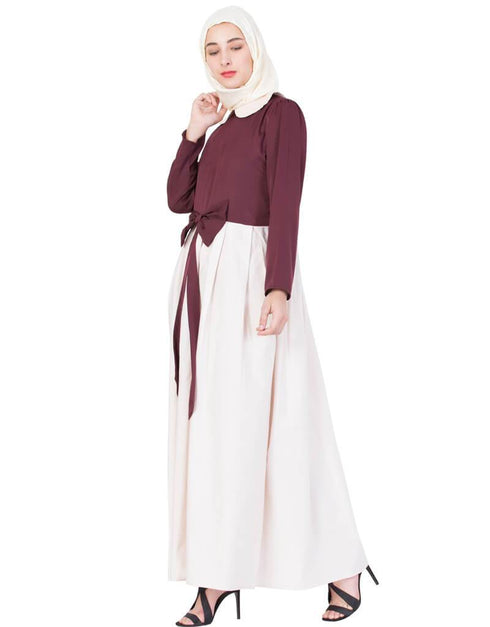 Dubai Embroidered Peter Pan Collar Party Abaya Maroon