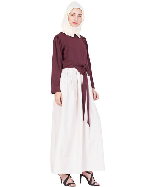 Dubai Embroidered Peter Pan Collar Party Abaya Maroon