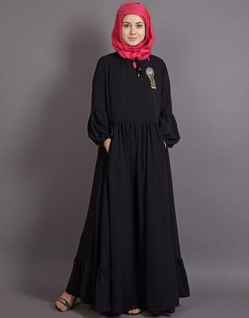 Muslim Balloon sleeve bohemian Abaya Black