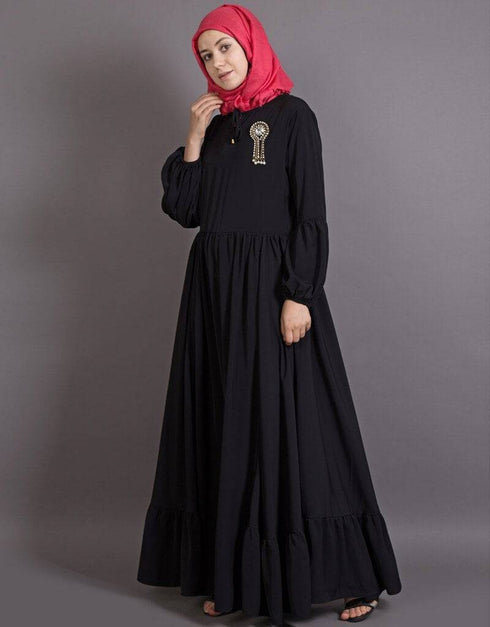 Muslim Balloon sleeve bohemian Abaya Black