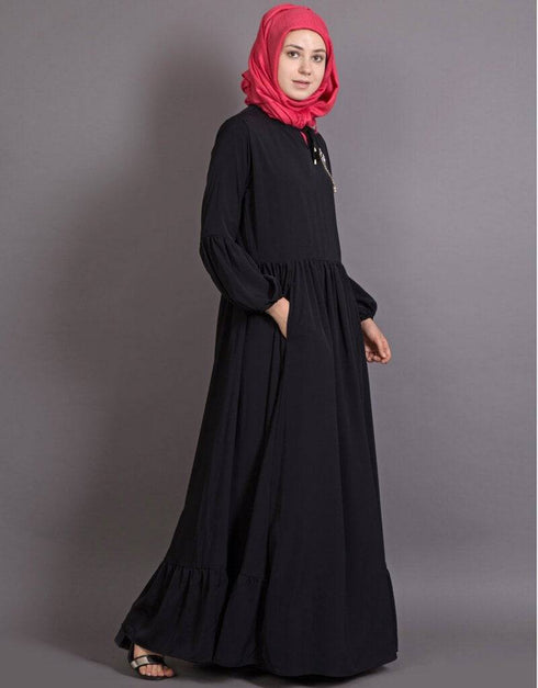Muslim Balloon sleeve bohemian Abaya Black