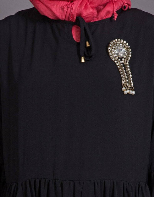 Muslim Balloon sleeve bohemian Abaya Black