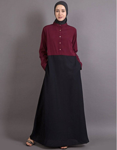 Modest Contrast body daily wear Maroon Black Abaya Black