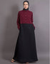Modest Contrast body daily wear Maroon Black Abaya Black