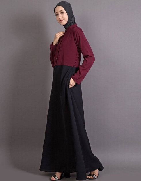 Modest Contrast body daily wear Maroon Black Abaya Black