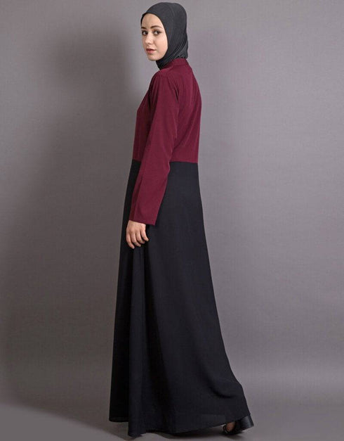 Modest Contrast body daily wear Maroon Black Abaya Black