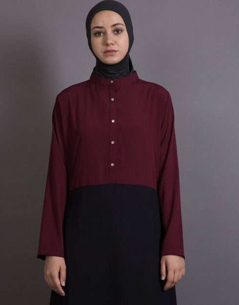 Modest Contrast body daily wear Maroon Black Abaya Black