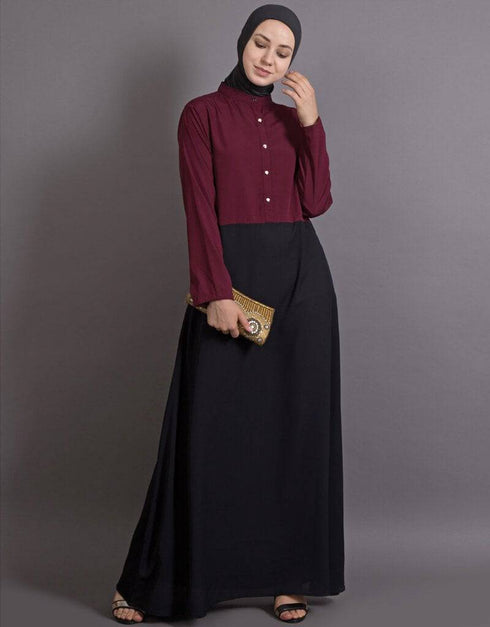 Modest Contrast body daily wear Maroon Black Abaya Black
