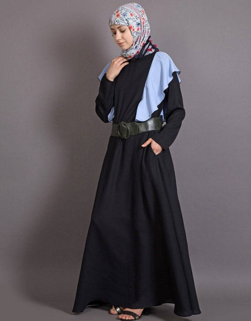 Arabic Frill casual daily wear collage girls casual skyblue abaya Black