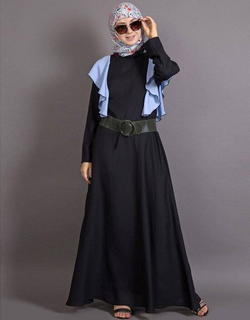 Arabic Frill casual daily wear collage girls casual skyblue abaya Black
