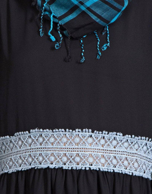 Chic Lace at waist and sleeve classic abaya Black