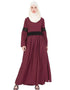 Trendy Lace at waist and sleeve classic abaya Maroon