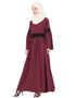 Trendy Lace at waist and sleeve classic abaya Maroon