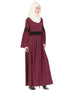Trendy Lace at waist and sleeve classic abaya Maroon