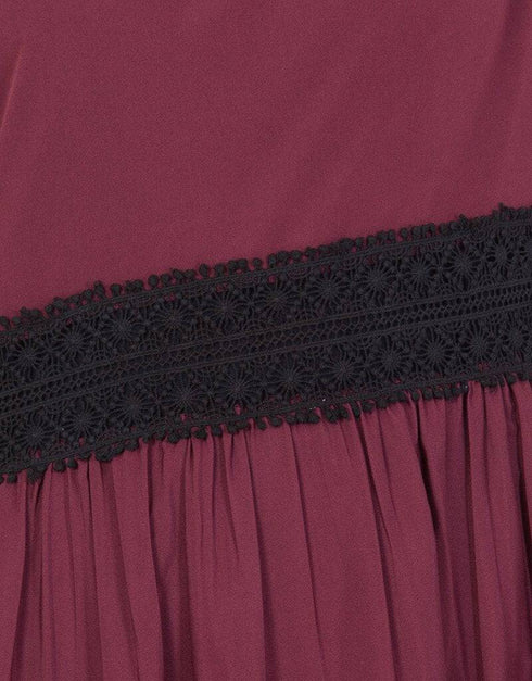 Trendy Lace at waist and sleeve classic abaya Maroon