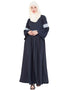 Modern Lace at waist and sleeve classic abaya Blue