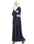 Modern Lace at waist and sleeve classic abaya Blue