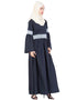 Modern Lace at waist and sleeve classic abaya Blue