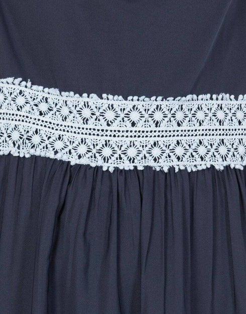 Modern Lace at waist and sleeve classic abaya Blue