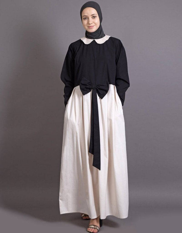 Muslim EMBROIDERED PETER PAN COLLAR party Abaya Black