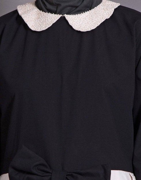 Muslim EMBROIDERED PETER PAN COLLAR party Abaya Black