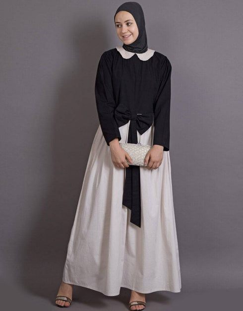 Muslim EMBROIDERED PETER PAN COLLAR party Abaya Black