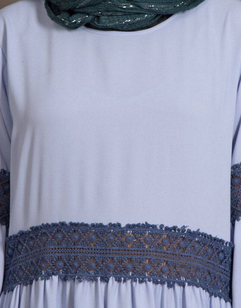 Dubai Lace at waist and sleeve classic abaya Blue