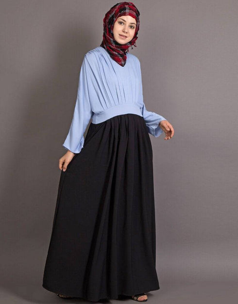 Muslim Pleated contrast casual chic Abaya Blue