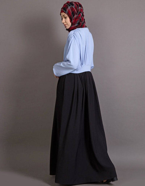 Muslim Pleated contrast casual chic Abaya Blue
