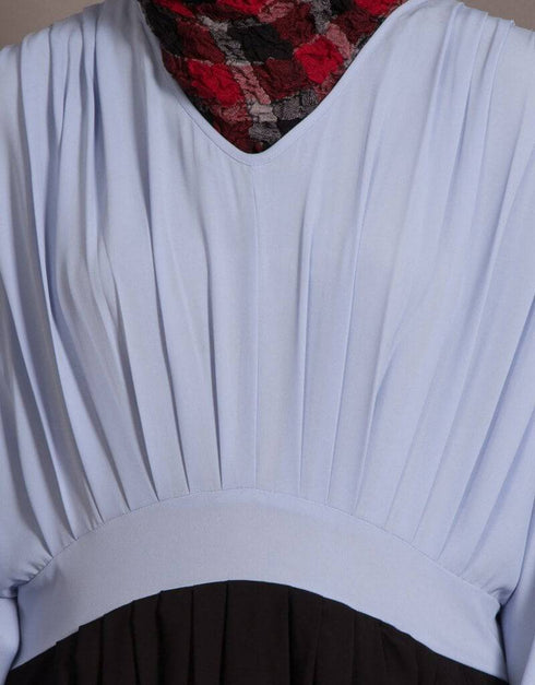Muslim Pleated contrast casual chic Abaya Blue