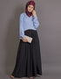 Muslim Pleated contrast casual chic Abaya Blue