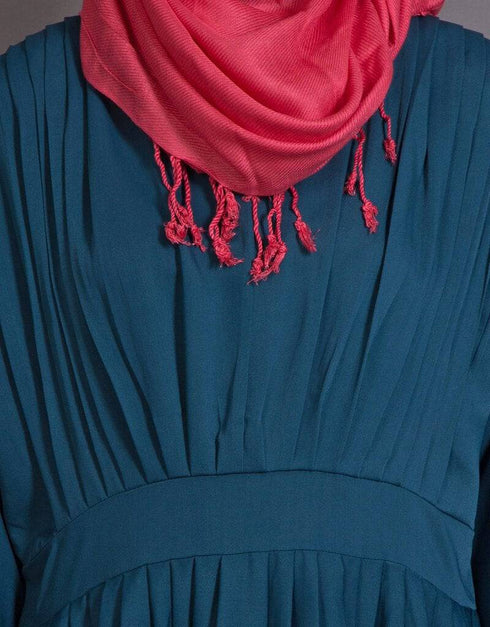 Modest Pleated contrast casual classic Abaya Teal