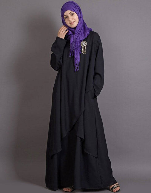 Islamic Overlapped panel casual Abaya Black